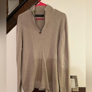 PERRY ELLIS PORTFOLIO MENS HALF ZIP SWEATER. MOCK COLLAR. TAN. MEDIUM.
